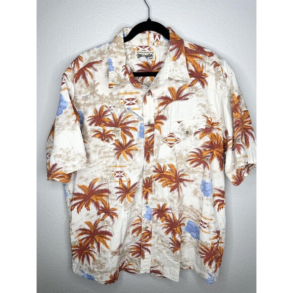 Wrangler Shirt Mens XL Cream Floral Hawaiian Western Snap Front Short Sleeve - Picture 1 of 5